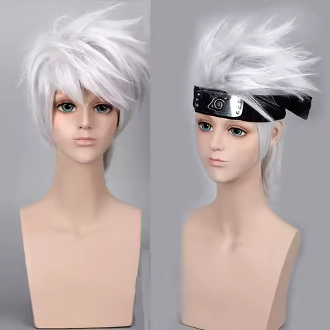 Anime Hatake Kakashi Short Silver White Layered Heat Resistant Hair Cosplay Costume Wig
