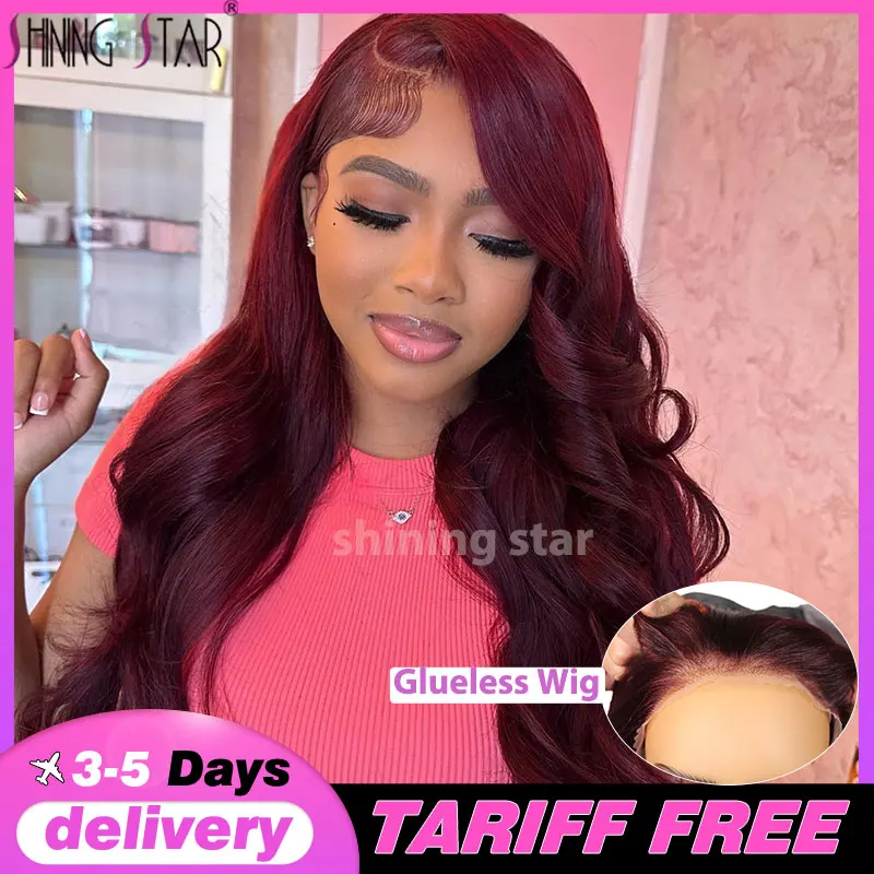 

9X6 Burgundy Glueless Body Wave Wear And Go Human Hair Wig Brazilian Colored Red Lace Frontal Wigs Preplucked Pre Cut Lace Wigs