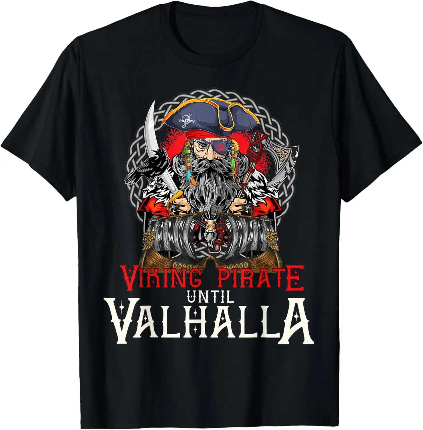 

Nordic Warrior Pirate Until Valhalla Caribbean Pirate T-Shirt 100% Cotton O-Neck Short Sleeve Summer Casual Mens T-shirt