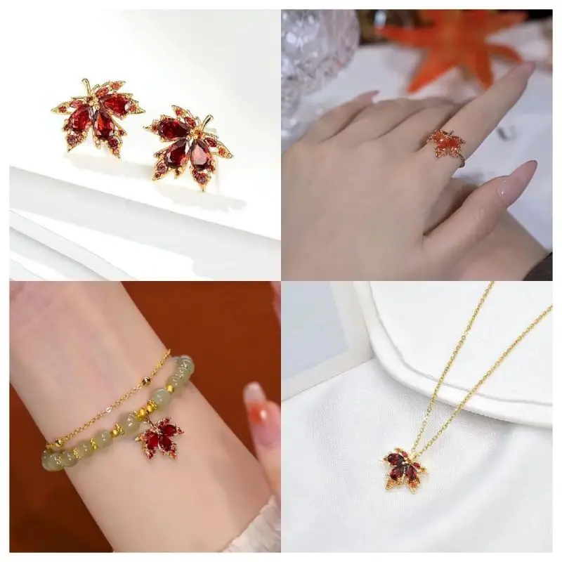 4 Pcs  Anime Game Genshin Impact Kaedehara Kazuha Cosplay Ring Women Necklace  Personalized Maple Leaf Bracelet Party Jewelry