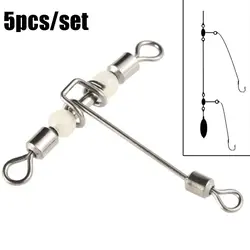 5Pcs Luminous T-Shape Fishing Swivels Rolling Swivel With Pearl 3 Way Connector Trident Wivels Bearing Splitter Brass Barrel