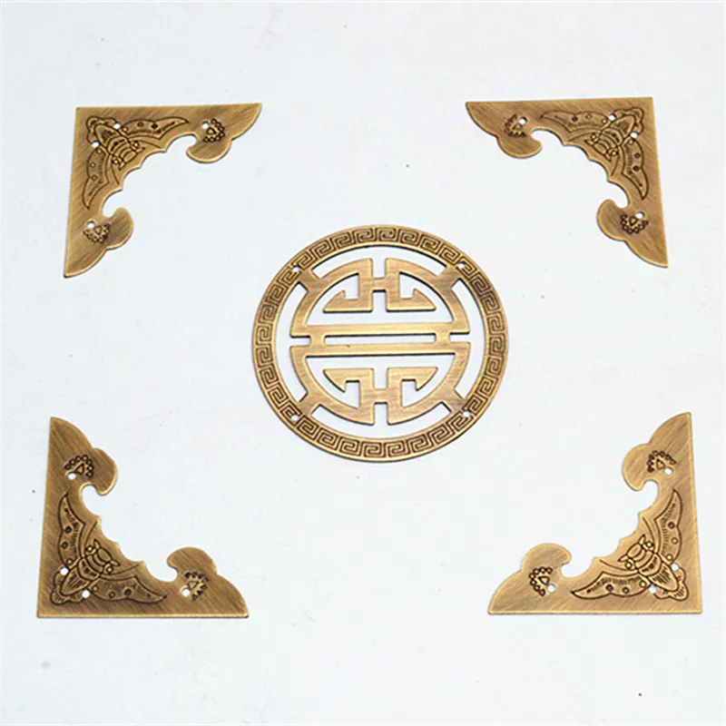 1set Antique Set The Corners Furniture Protection Decorative Brackets Chinese Wooden Box Copper Wrap Corner Furniture Fittings