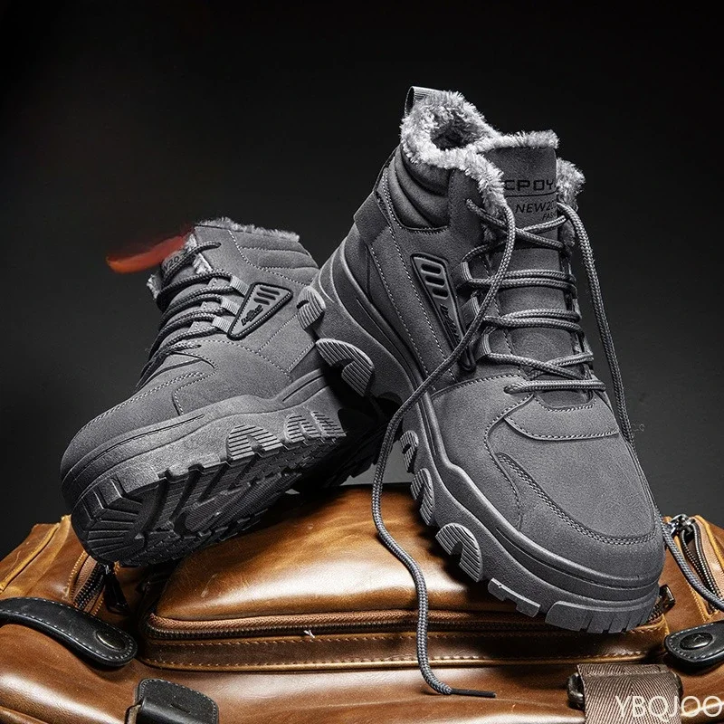 Fashionable versatile workwear high top men's shoes autumn winter new men's cotton shoes warm casual anti slip snow boots