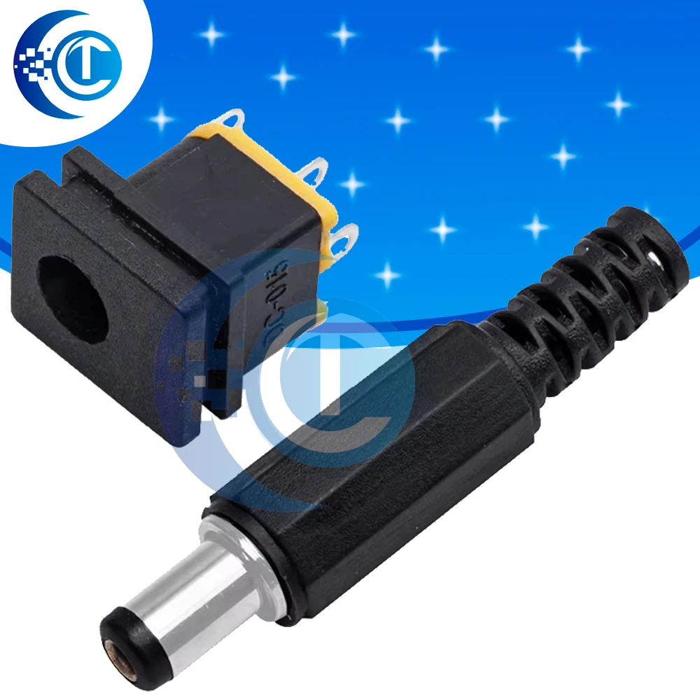 DC‑022 Yellow DC Power Socket 10‑Pack, 5.5×2.1mm Panel‑Mount Power Connector