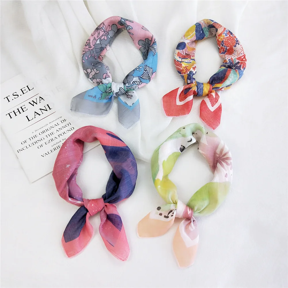 

Women Fashion Spring Autumn Cotton Linen Small Square Scarf Scarves Summer Fashionable Headband Hair Band Accessories