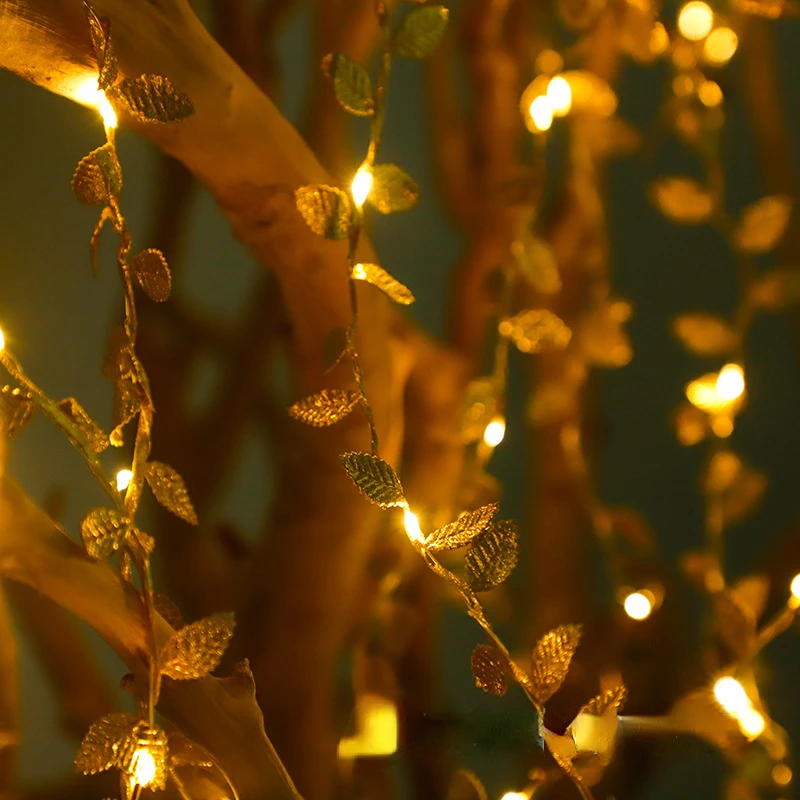 ادى اوراق ذهبية ضوء خرافية ، بطارية إكليل الشارع ، زخرفة عيد الميلاد ، غرفة نوم في الهواء الطلق ، حفل زفاف ، حديقة ، ديكور العام الجديد