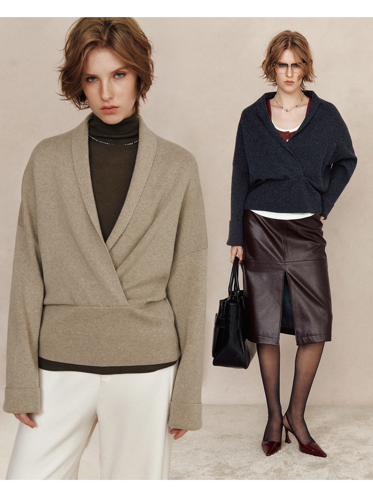 

Женский вязаный свитер Camere с асимметричным V-образным вырезом, мягкий, теплый, с длинными рукавами, свободного кроя, в стиле Cleanfit