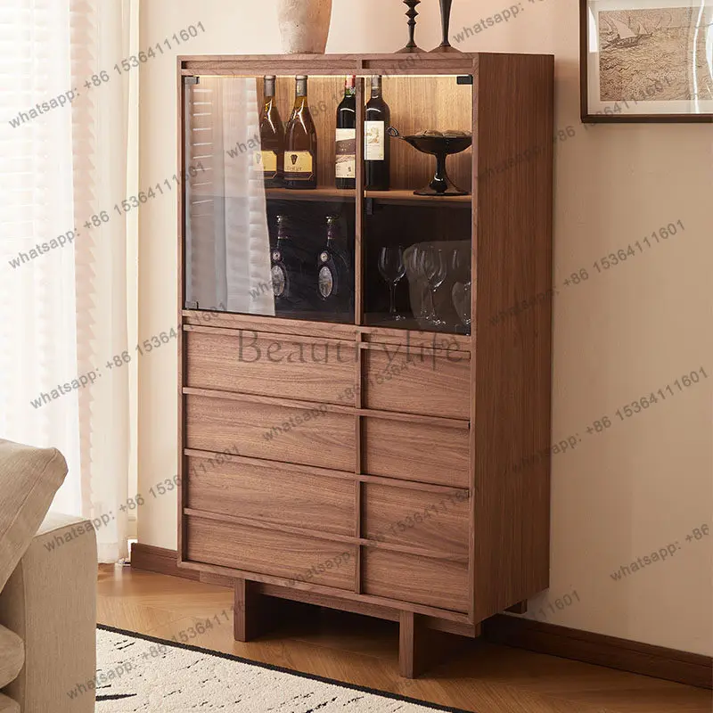 

Medieval solid wood wine cabinet living room wall storage glass door display cabinet