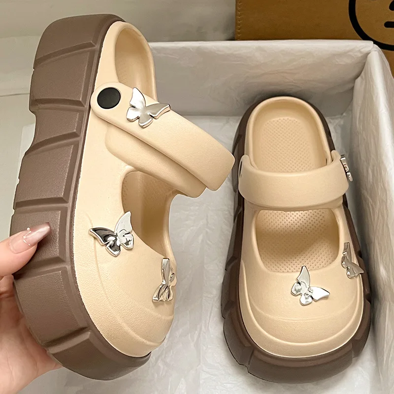 Butterfly-Knot sepatu penutup jari kaki rendah sandal rumah Platform sandal selop mewah desainer wanita 2024 kain karet sepatu hak tinggi Ro