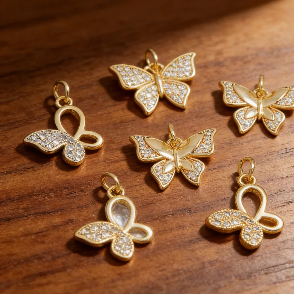 

2Pcs Pendants Brass Cubic Zircon Sparkling Butterfly Charms for DIY Jewelry Necklace Bracelet Making Delicate Hollow Accessories