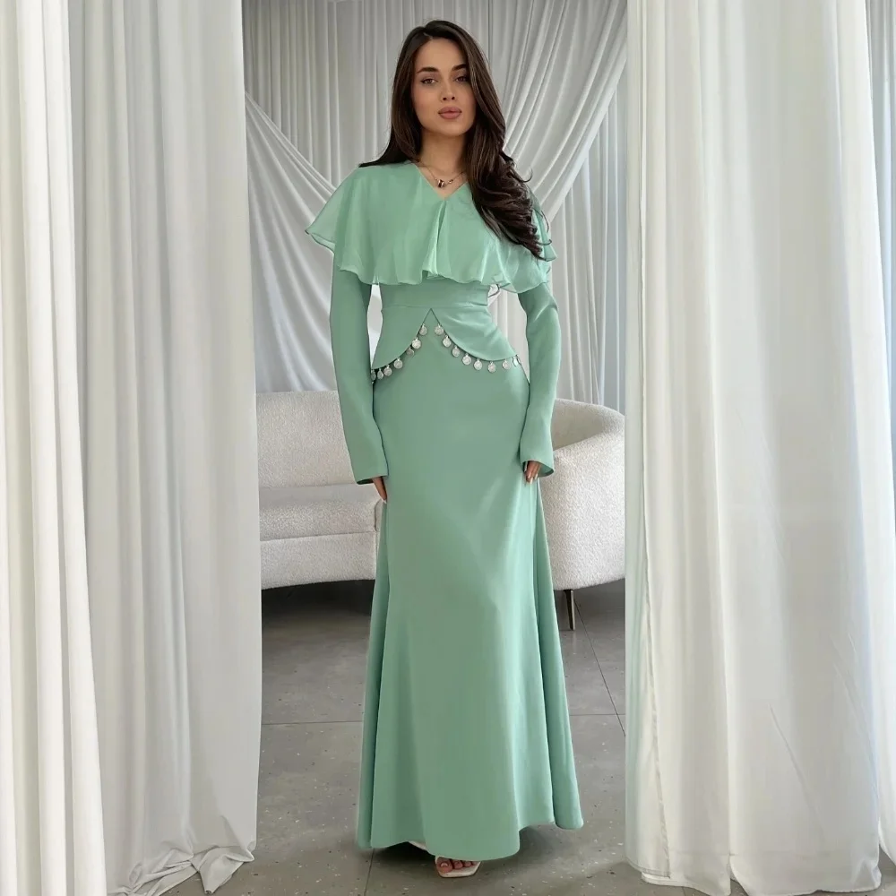 

Women Formal Long Sleeves Bespoke Occasion Gown Evening Dresses Pastrol Unisex Jersey Retro Dubai Saudi Arabic Prom Customized