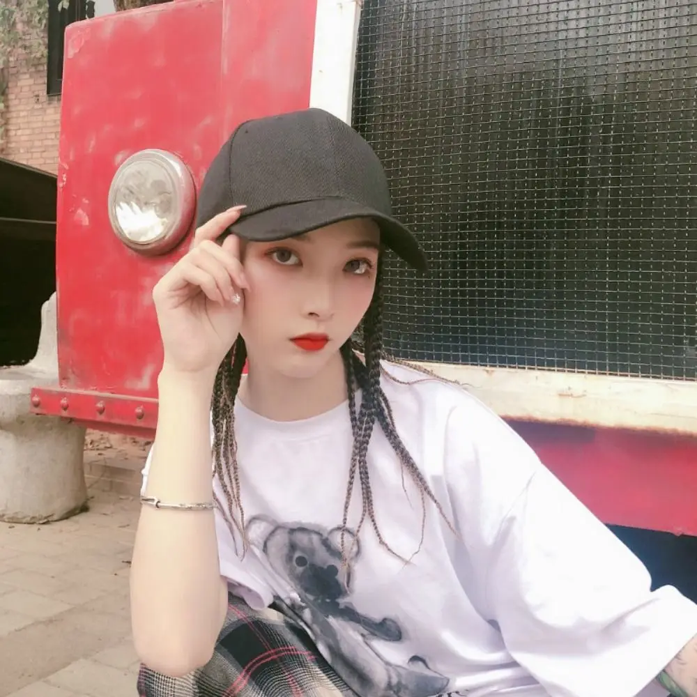 قبعة بيسبول شعر مستعار الهيب هوب قبعة ارتداء اليومي بلغت ذروتها قبعة شعر مستعار المجدل قبعة شعر مستعار اصطناعي القذرة الشعر جديلة الشمس قبعات لا تغطي الرأس بالكامل #4