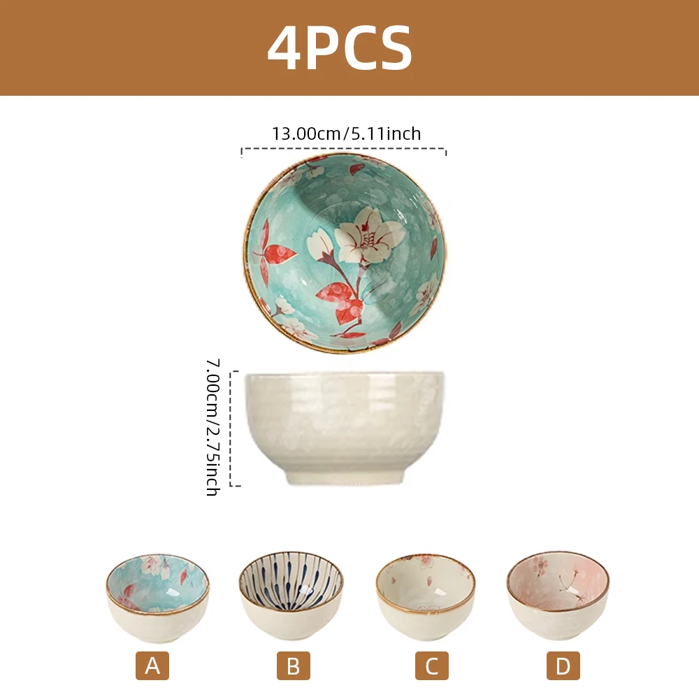 5.1-inch Ceramic Household Rice Bowl Japanese Retro Restaurant Home Tableware Eating Dishes Deep Soup Noodle Bowls