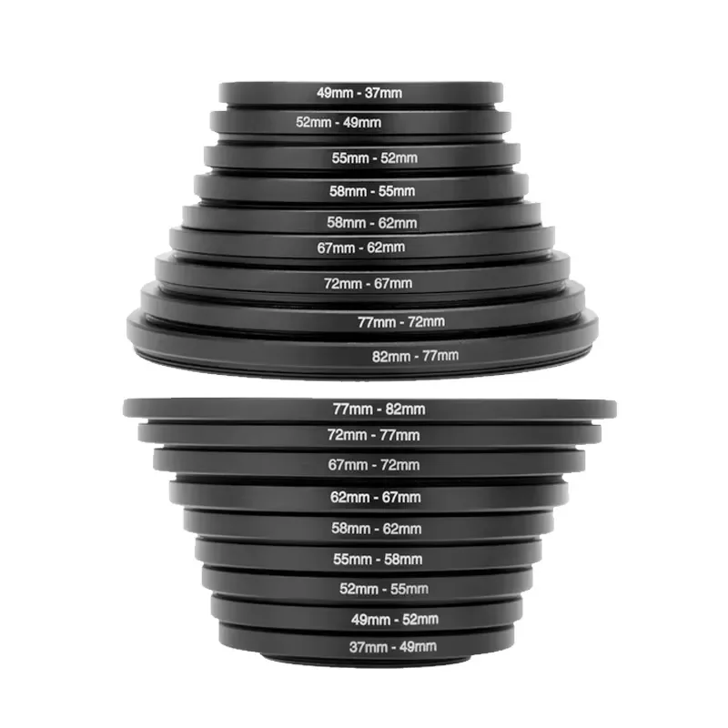for 37-82mm Round Aviation Aluminum Camera Adapter Ring Step Up Down Waterproof Black Compatible with All Models