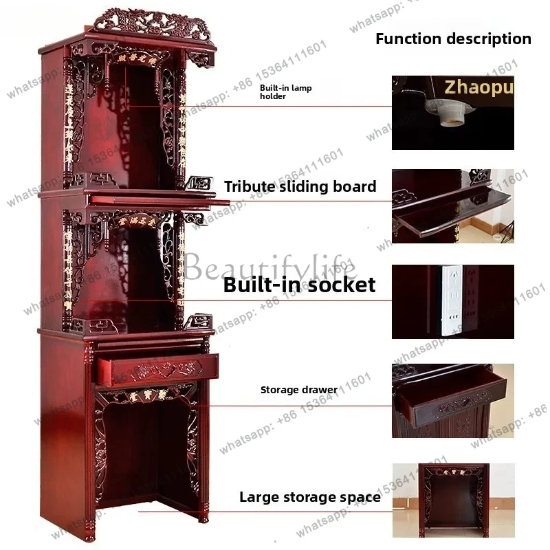 Three-Layer Altar Buddha Shrine God of Wealth Guanyin Buddha Statue Household Couplets Standing Cabinet Offering Table