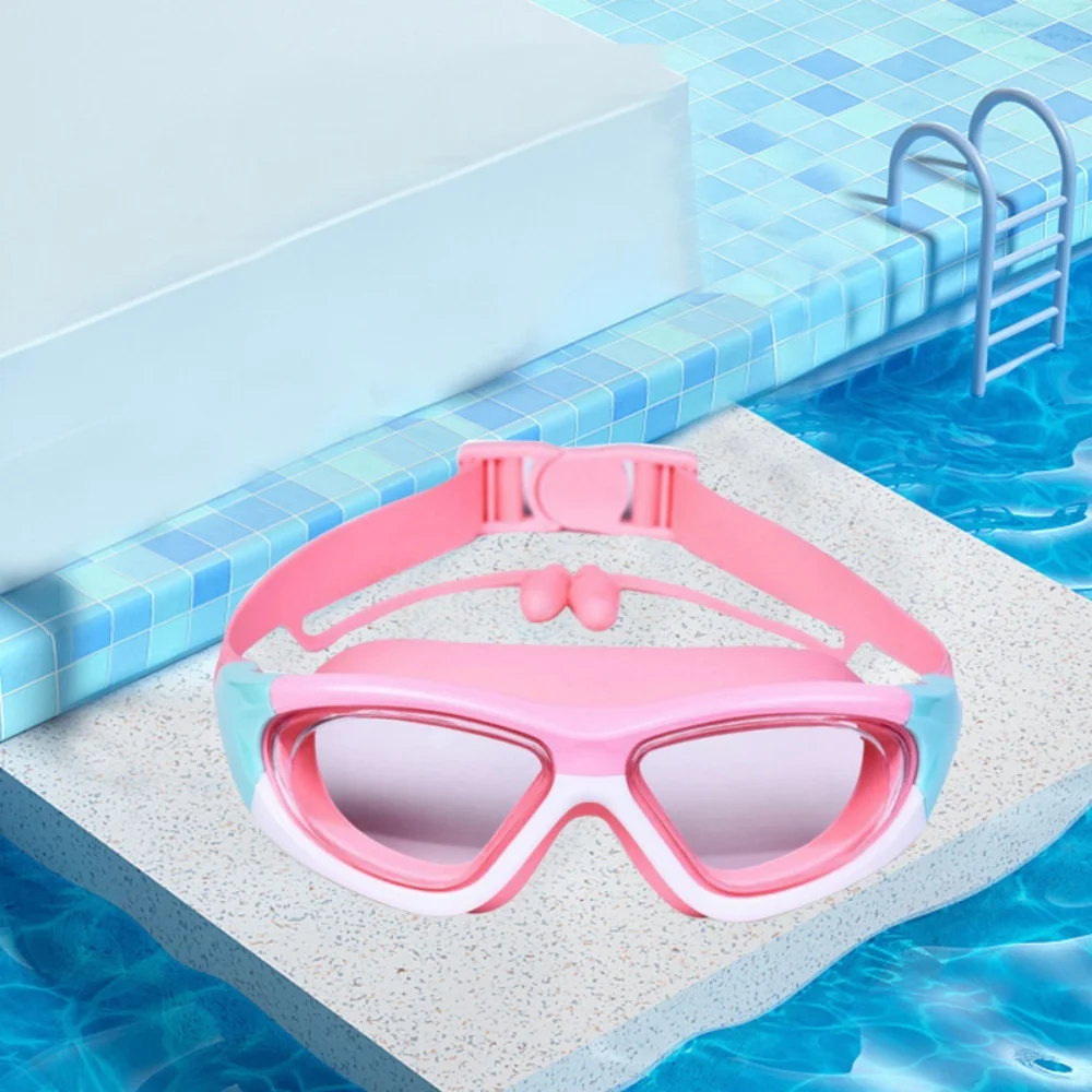 Children Swim Goggles Kids Swimming Pool Eyewear Waterproof Anti Fog Large Frame Water Glasses Connected Silicone Earplugs