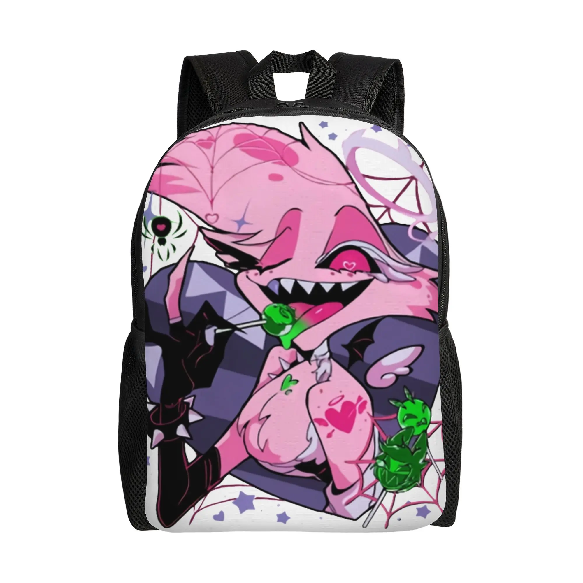 

Angel Dusts Tricks and Treats Backpack for Men Teenage High School Work Daypack Hazbins Hotels Anime College Shoulder Bag Pocket