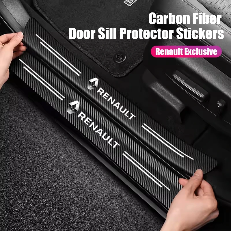 Calcomanías con Logotipo de Coche, Protectores de Umbral de Puerta de Fibra de Carbono para Renault Clio, Sandero, Captur, Megane R5 4 E-tech, Scenic, Austral QM6