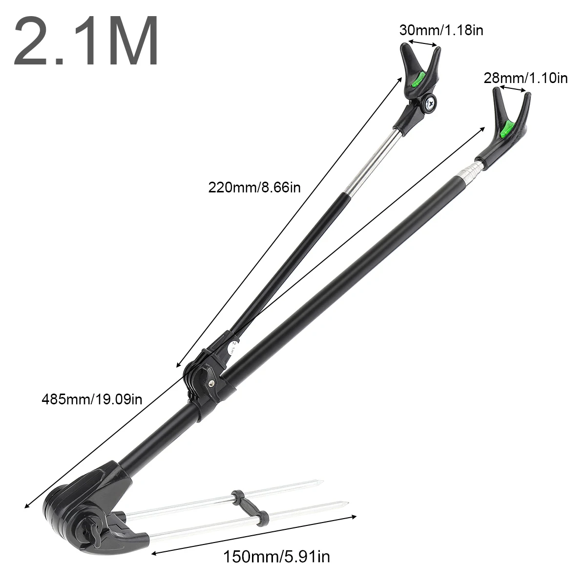 2.1m Black Fishing Rod Ground Inserted Stand Bracket Metal Stretch Pole Fishing Box Chair Holder