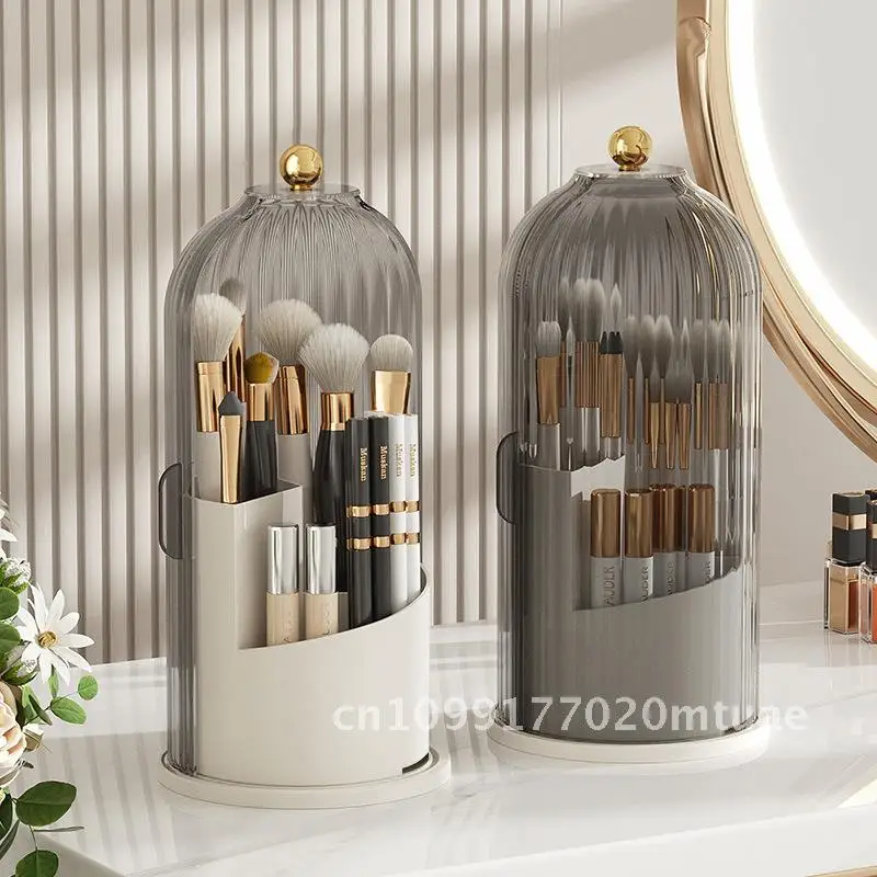 

Rotating Makeup Brush Storage Cylinder Dustproof Desktop Cosmetic Box Lipstick Holder Pen Stand Light Luxury Plastic Organizer