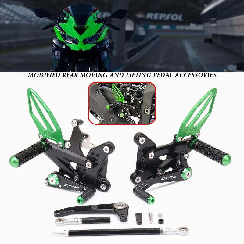 

Motorcycle CNC Aluminum Adjustable Rearset Rear Set Footrest Foot Pegs For NINJA ZX-4R ZX-4RR ZX4R ZX4RR 2023 ZX25R 2020-2023