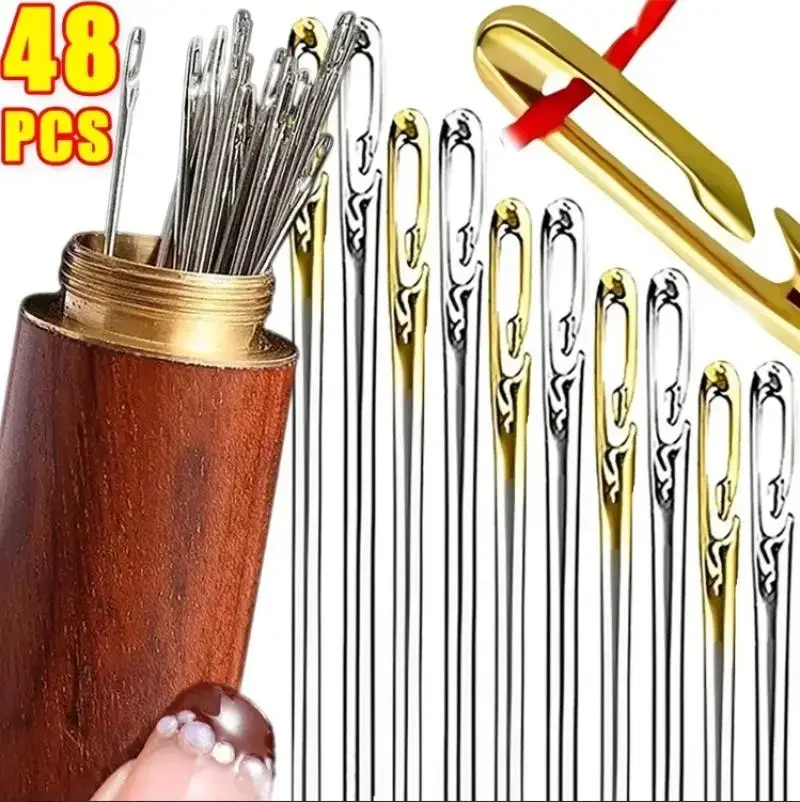 48/12Pcs Side Holes Blind Needles Sewing Stainless Steel Elderly Needle Sewing Household Diy Jewerly Beading Threading Needles