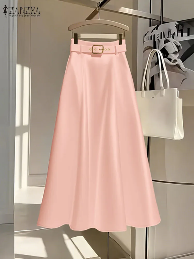 스타일리시 오피스 OL 스커트 ZANZEA 여성 가을 하이웨이스트 스커트 2025 우아한 솔리드 새틴 A라인 파티 스커트 캐주얼 미디 스커트