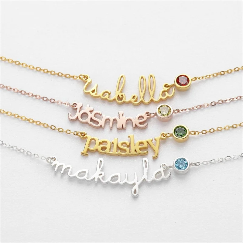 Custom Birthstone Name Necklace For Baby Girl Personaalized Stainless Steel Necklace Birthstone Jewelry Gold Necklace Gift