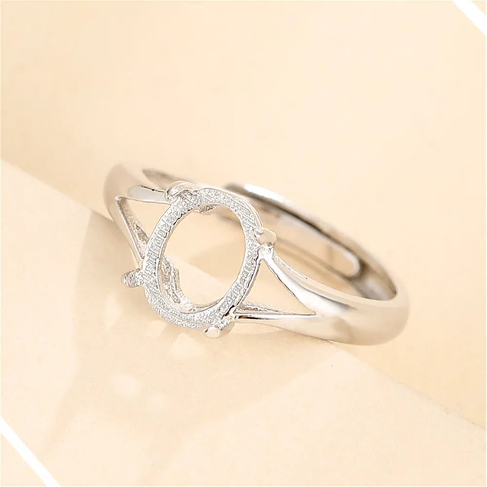 White Gold Plated 925 Silver Adjustable Ring Setting for 5x7mm/6x8mm/7x9mm/8x10mm/9x11mm/10x12mm/12x16mm Oval Cabochon