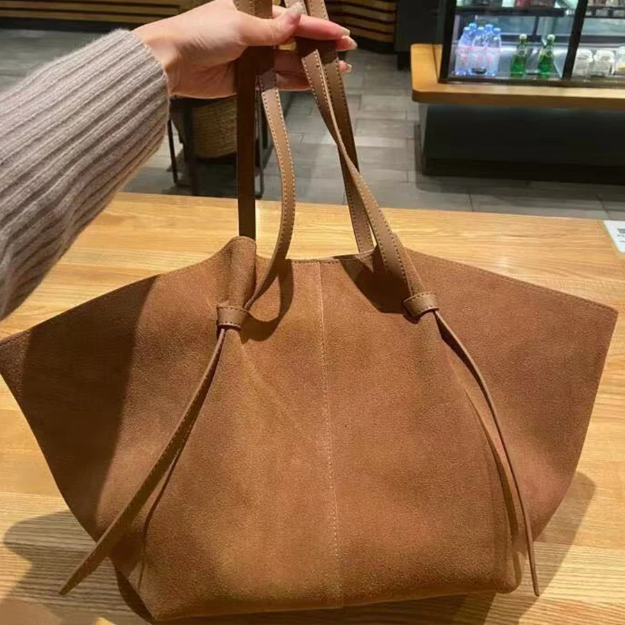 Casual women's bag Autumn/Winter scrub brown leather wing shape totes bag Large capacity shoulder underarm bag Commuter handbags