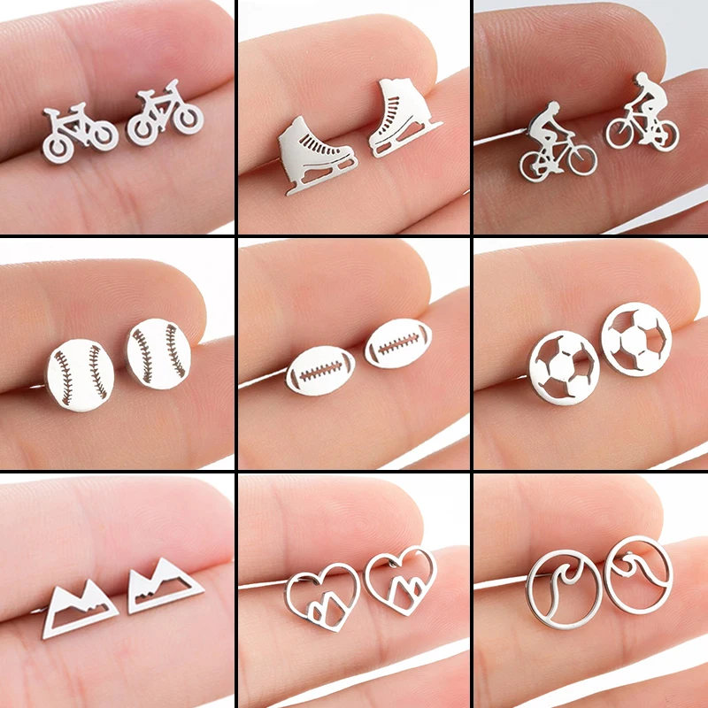 Casual Sport Stainless Steel Bicycle Mountain Peak Earrings Women Baseball Football Jewelry Sportsman Earring Gifts Accessories