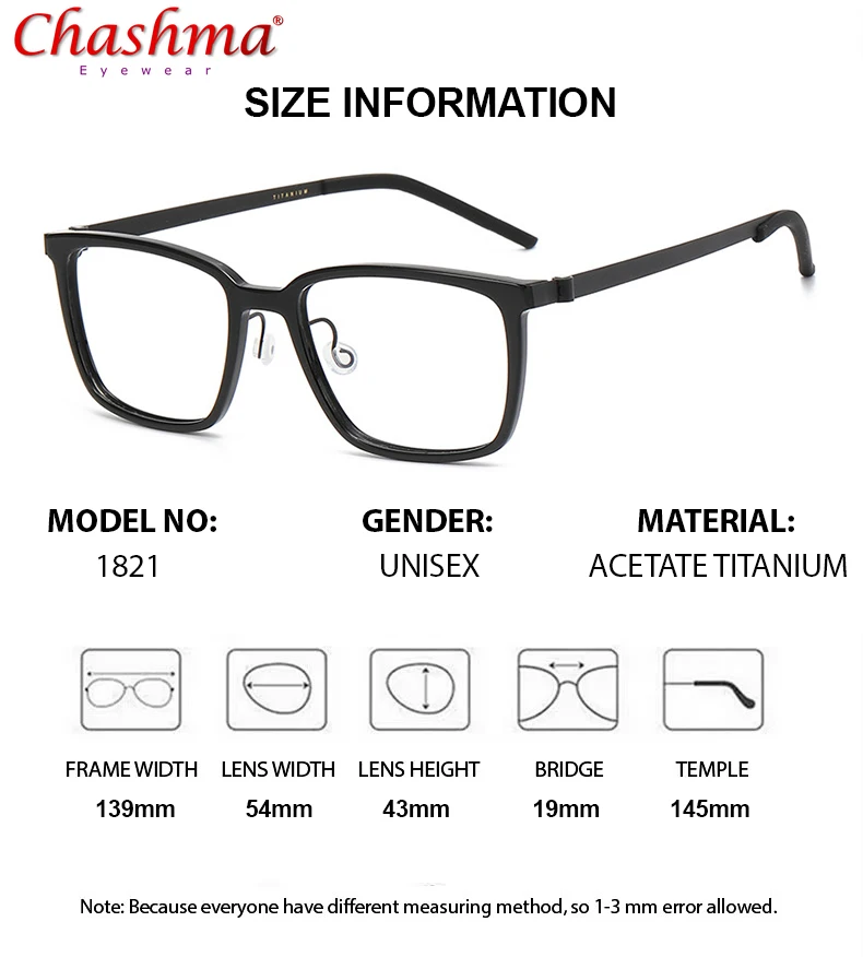 Chashma Acetate Titanium Eyewear Ready Prescription Glasses Men Ultra Light Spectacle Screwless Designer Multifocal Eyeglass