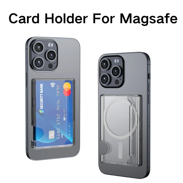 Przezroczyste etui magnetyczne na telefon z PC z 2026 roku, z tyłu naklejany uchwyt na karty, pudełko do przechowywania, mocny magnes, etui na karty do iPhone'a 17~12 Samsung