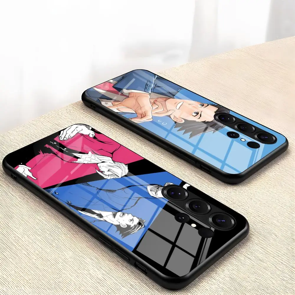 Coque de téléphone Game Ace A- Attorney pour Samsung S26 S25 S24 FE S23 S22 S21 Plus S20 Ultra Note20Ultra, en verre noir