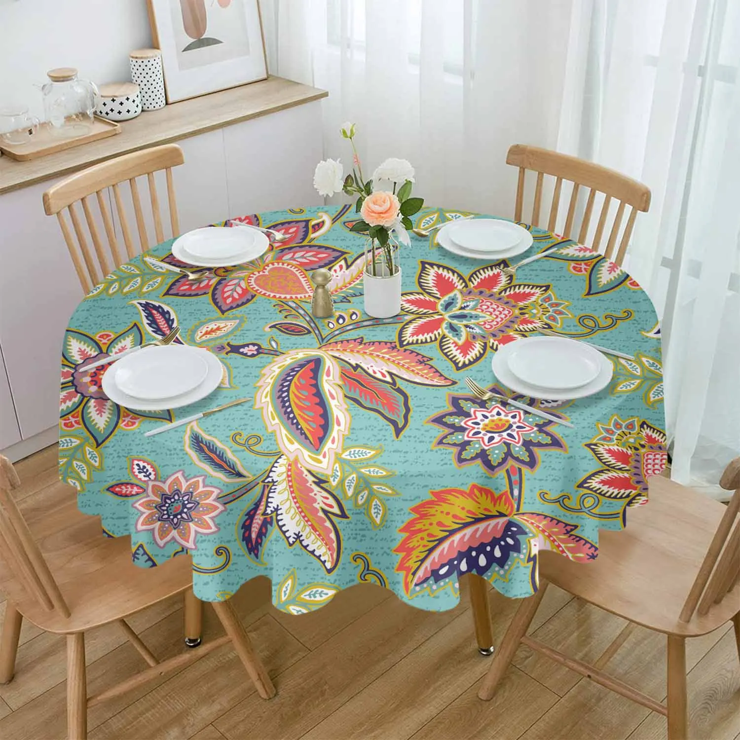 

Abstract Paisley Floral Retro Round Table Cloth Festival Dining Tablecloth Waterproof Table Cover for Wedding Party Decor