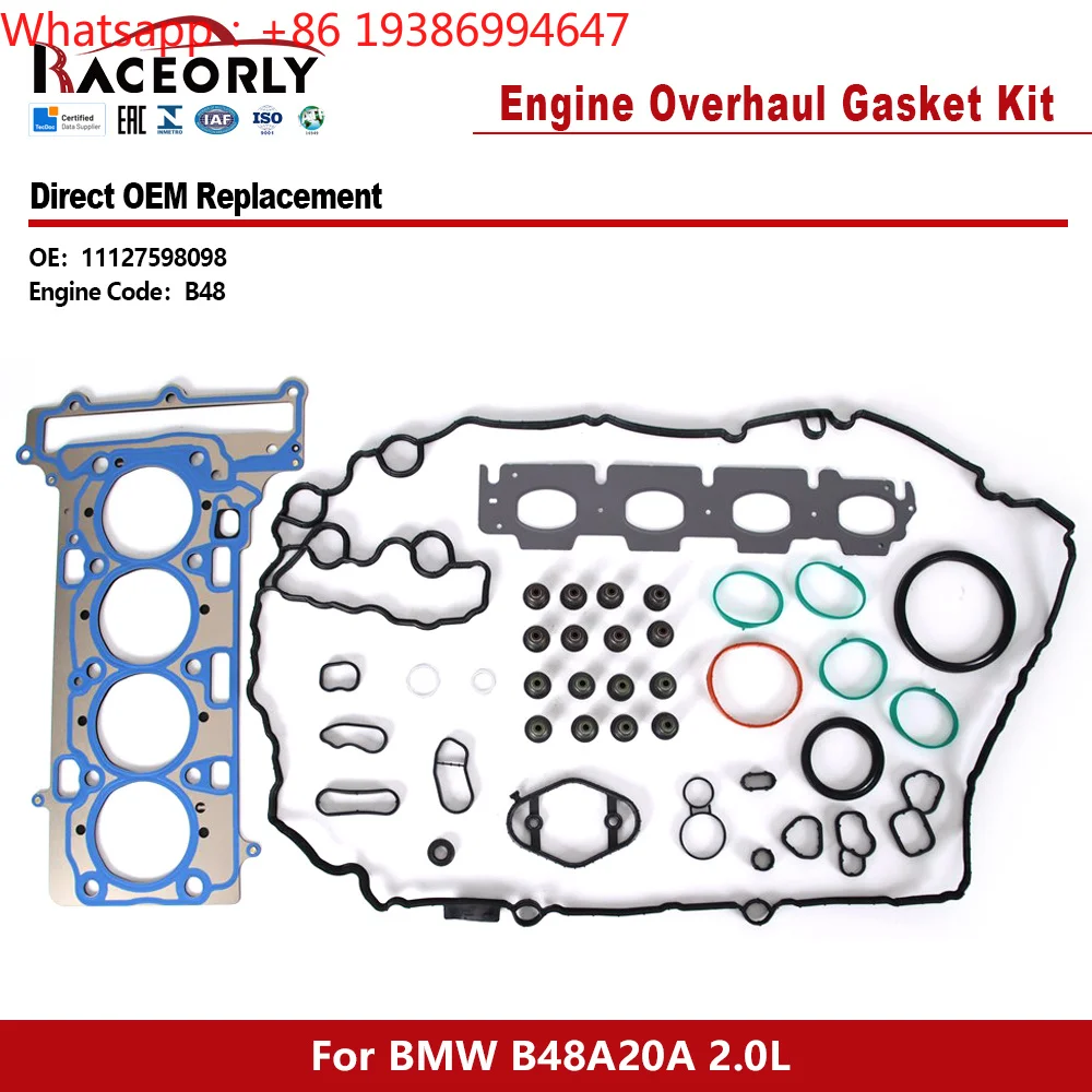 For RACEORLY 11118604931 11127934596 Engine Overhaul Gasket Kit for BMW B48A20A 2.0T 1998cc 225i 430i 525i 530i