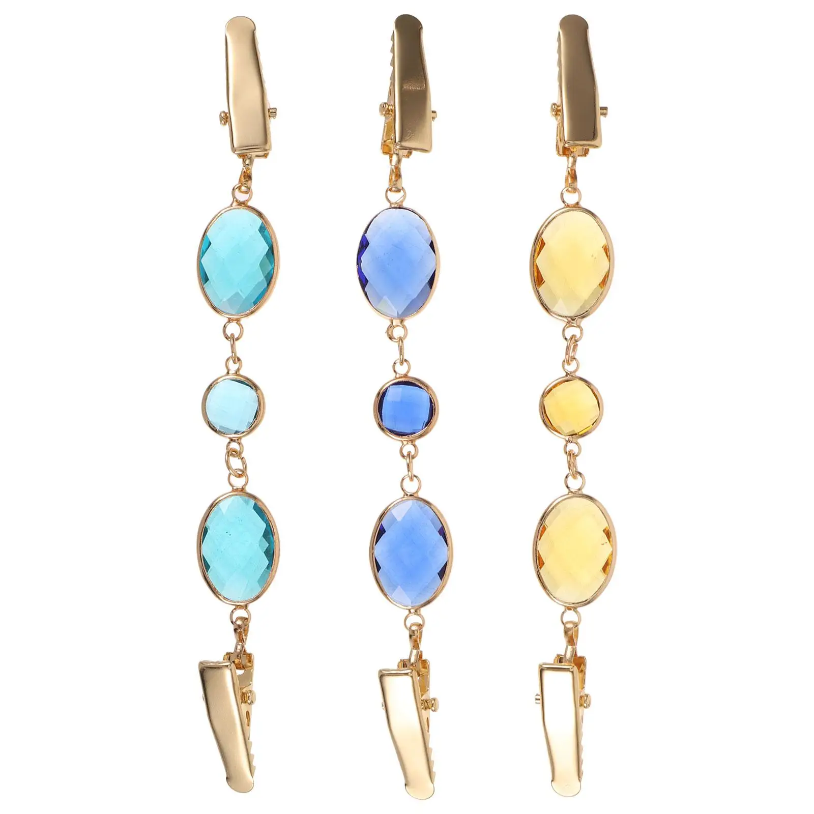 

Sweater Clip 3 Yellow Clips Women Glass Crystal Pin Clothing Buckle Connection Vintage Cardigan Chain Elegant Style