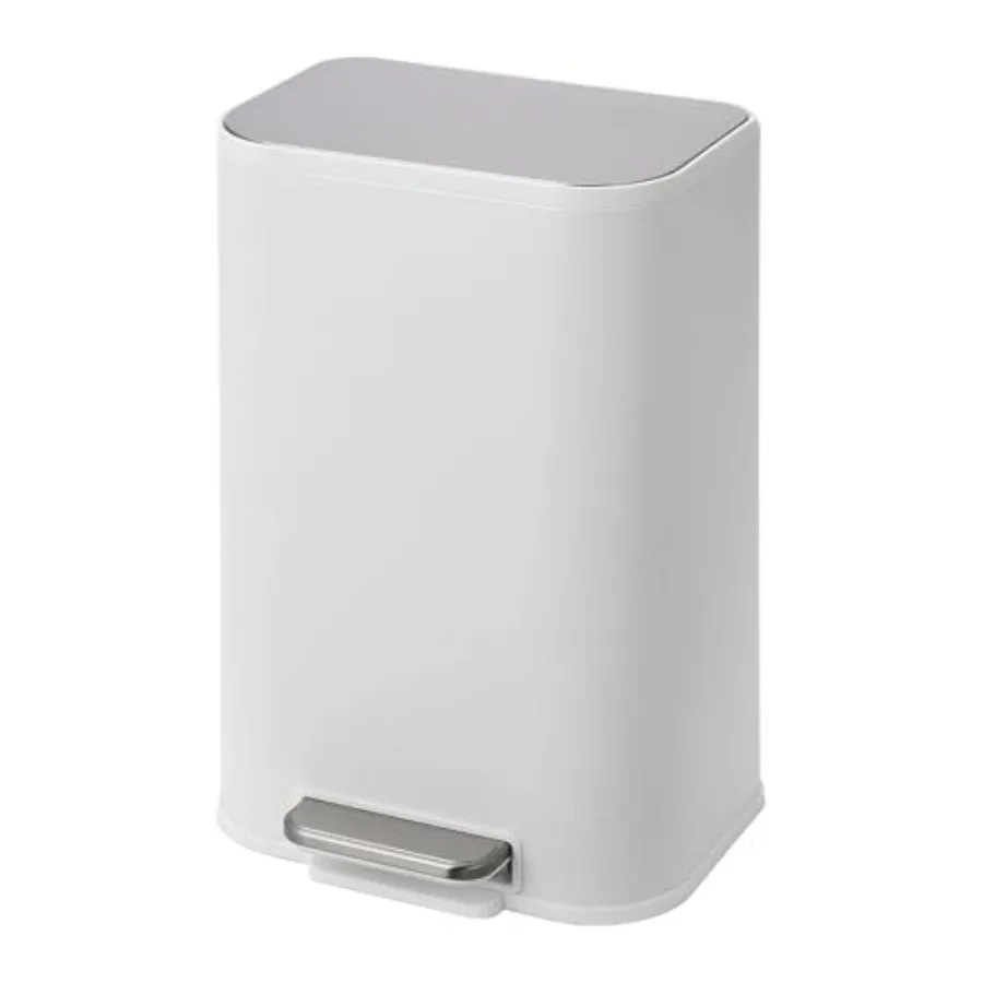 

3.2 Gallon Rectangular Bathroom Trash Can with Lid Stainless Steel Foot Pedal Garbage Can Matte White Small Step Waste Bin for
