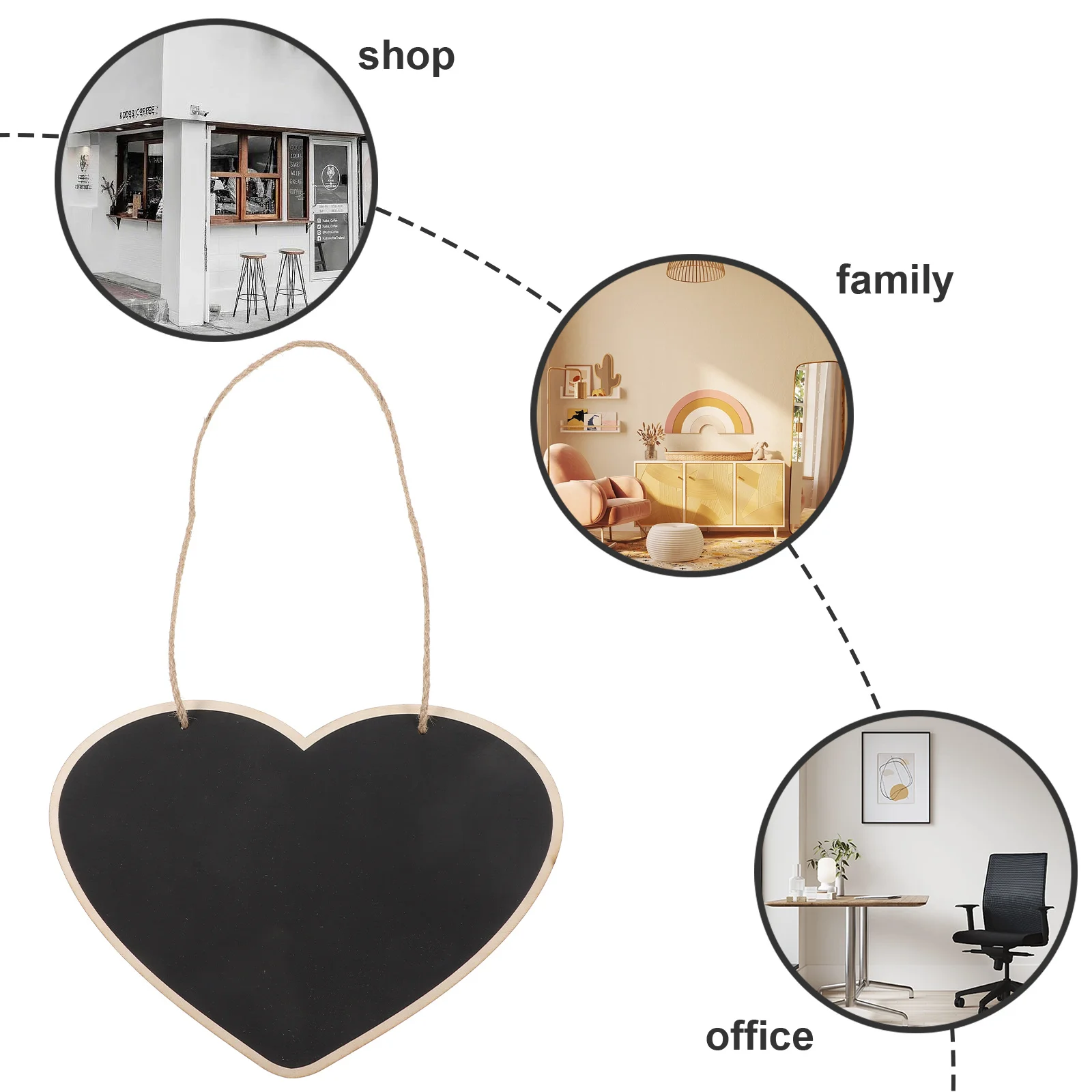 1 قطعة على شكل قلب سبورة خشبية السبورة رسالة مجلس معلقة معلومات إشعار سطح الكتابة الزخرفية للمنزل