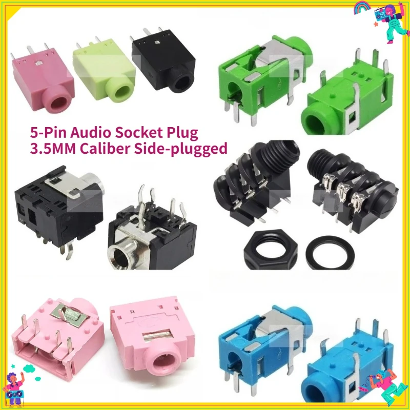 10PCS  5-Pin Audio Socket Plug 3.5MM Caliber Side-plugged Vertical Headset Socket PJ-306 PJ-307 PJ-322 PJ-325C PJ-358 PJ-609