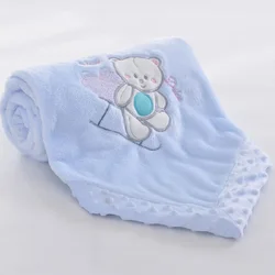 Baby Blankets Newborn Cartoon Bear Embroidery Flannel Baby Blanket Baby Boy Girl Swaddle Wrap Infant Stroller Cover Kids Blanket