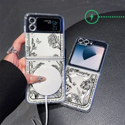 Fashion Ins Flowers Wireless Charge For Magsafe Magnetic Phone Case for Samsung Galaxy Z Flip 6 5 ZFlip 4 3 Flip6 Flip5 5G Cover