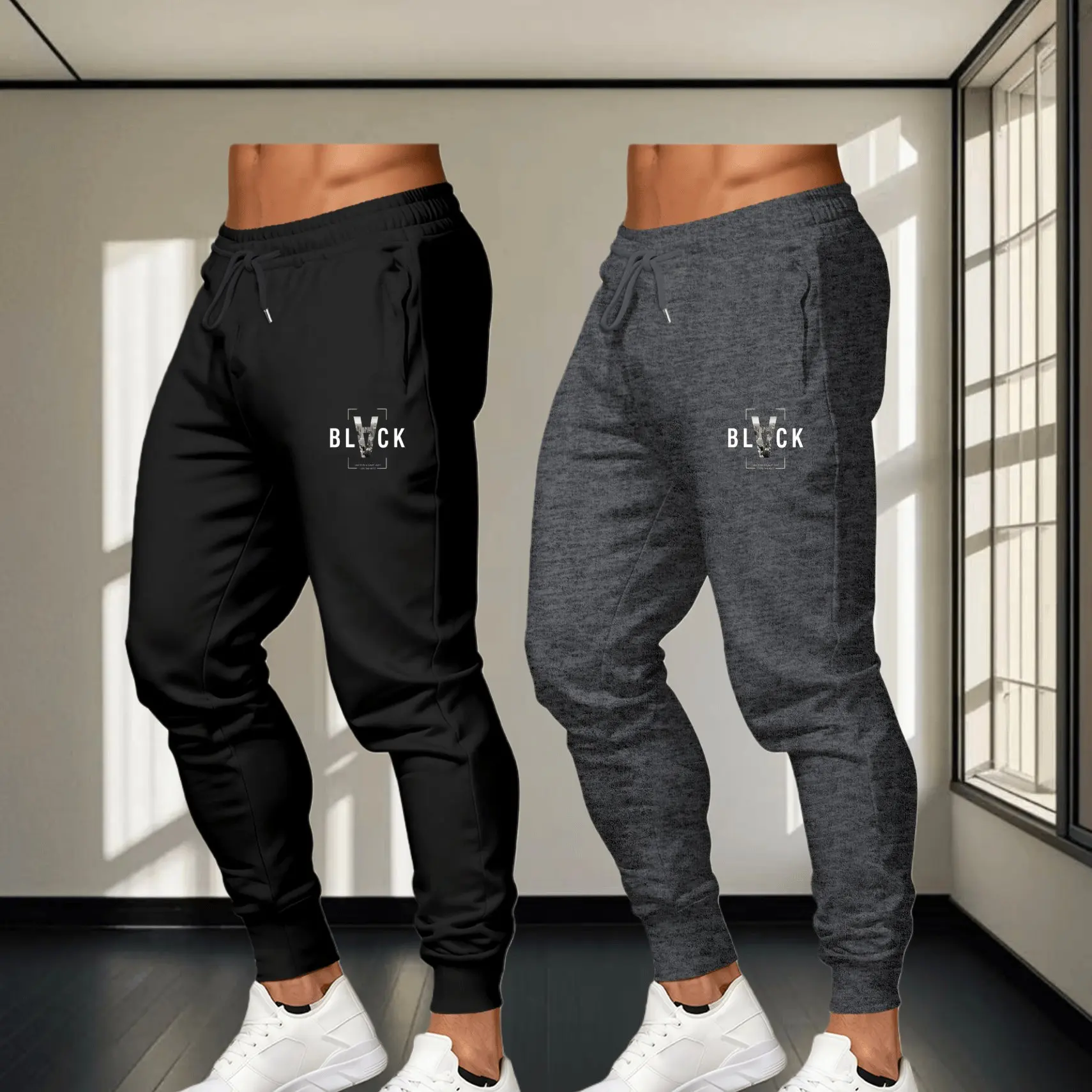 

Men's loose sportswear pants with drawstring cuffs and dual design, a new casual style with printed patterns