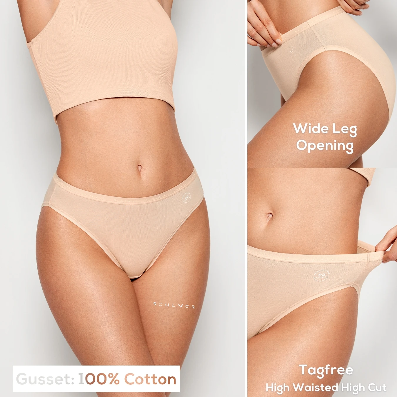 Ropa interior de mujer Bragas de algodón Control de barriga Cintura alta Bragas de corte alto para mujer Paquete de 4