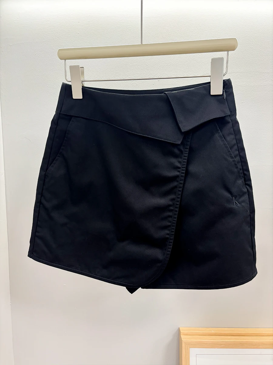

Elegant Black A-Line Short Pants Women's Summer New Style High Waist Flip Waistband Versatile Slimming Casual High Waist Pants
