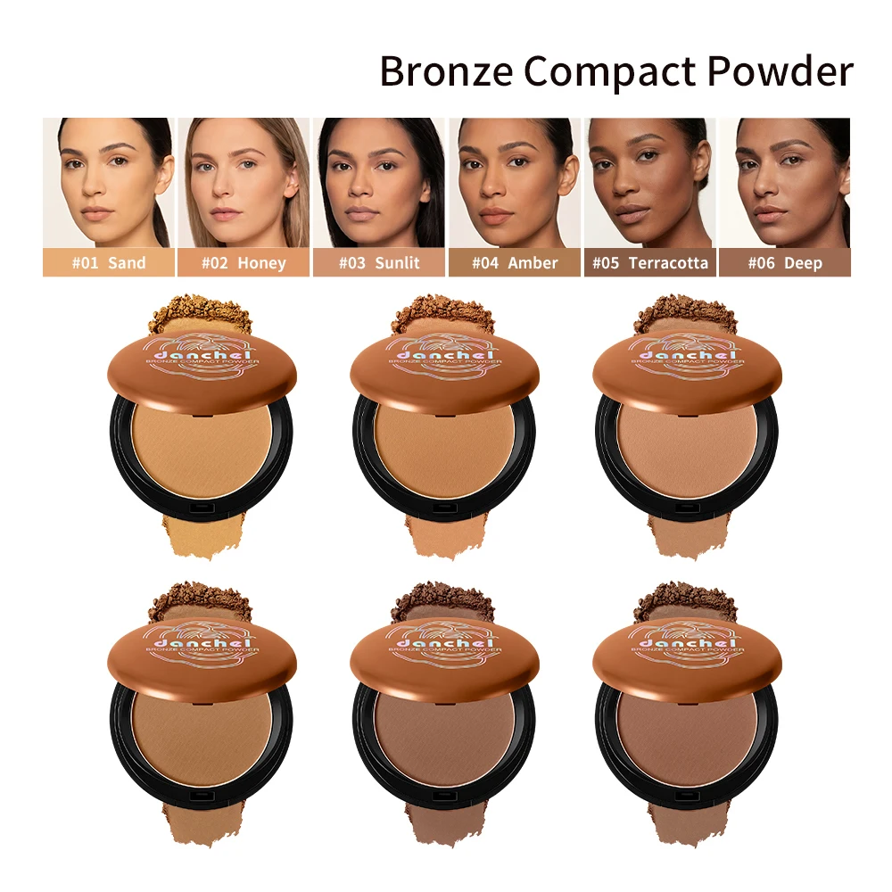Pó Bronzeador Matte de 6 Cores para Mulheres, Pó de Acabamento Natural, Cobertura Modulável, Longa Duração
