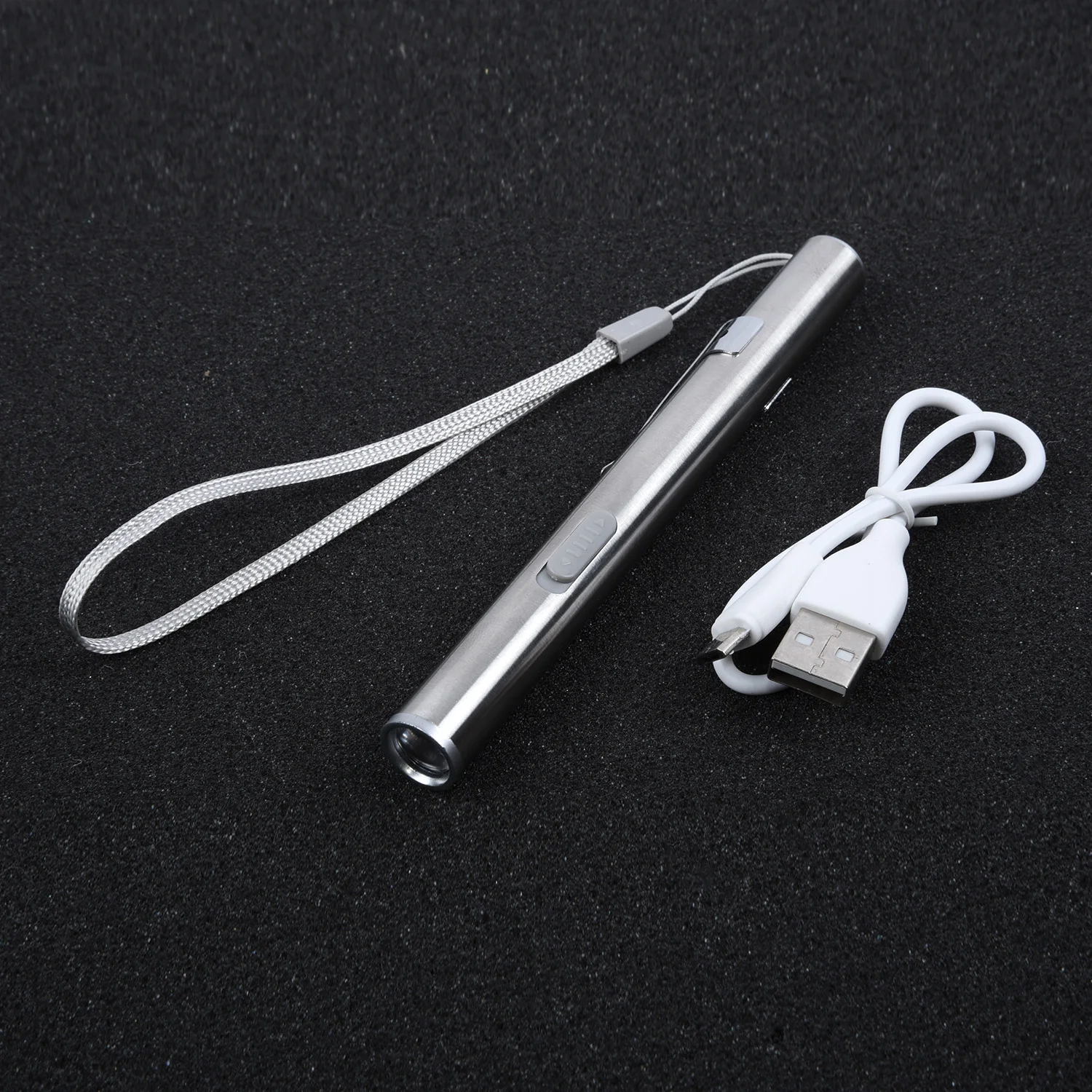 

Portable Pocket Size Flashlight Pen, USB Rechargeable LED Light, Stainless Steel Body, Long distance Beam Outdoor Tool