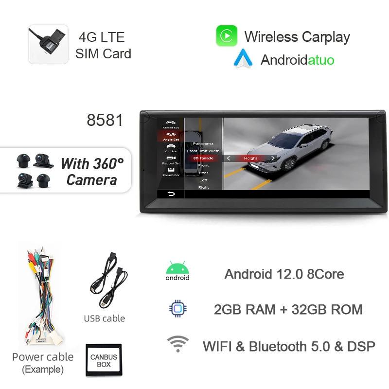 10.25 "720P Auto Android 12 8Gb + 256Gb Autoradio Navigatie Gps Speler Bluetooth Wifi Voor Bmw X5 E53 5 Series E39 M5 1996-2007