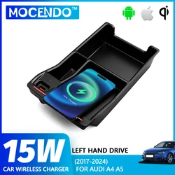 15W For Audi A4A4L A5 S4 S5 B9 2017-2024 LHD Car Wireless Charger Fast Charging Mobile Phone Charging Holder Led Car Accessories