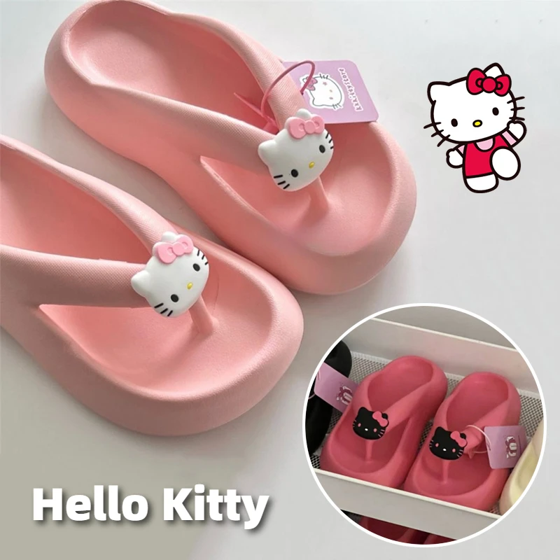 

Hello Kitty Woman Flip Flops Popular Slippers Trend Casual Platform Sandals Non-slip Outdoor Shoes Unique Features Flat Sandals